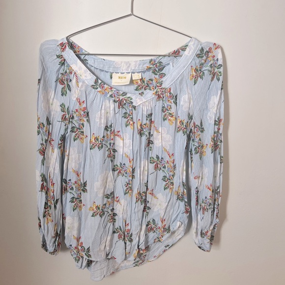 *EUC* Anthropologie Maeve Boswell Blouse Top in Blue Striped Floral Top, Size 4 - Picture 4 of 11